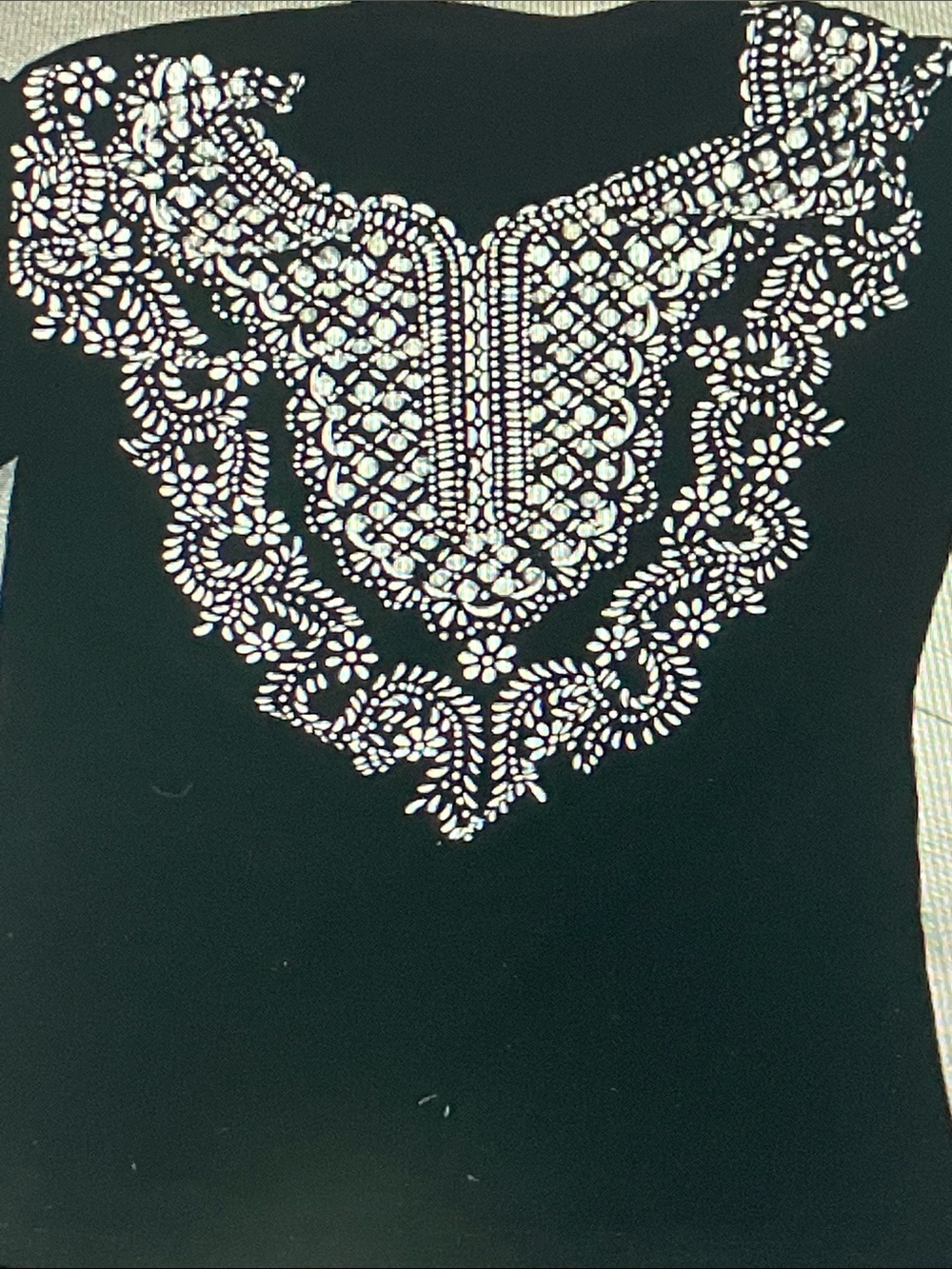 Source Unknown Black Long Sleeve Top with White Embroidered Yoke